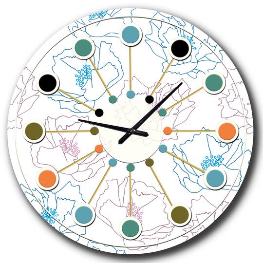 Designart 'Retro Handdrawn Poppies I Mid-Century Modern Wall Clock
